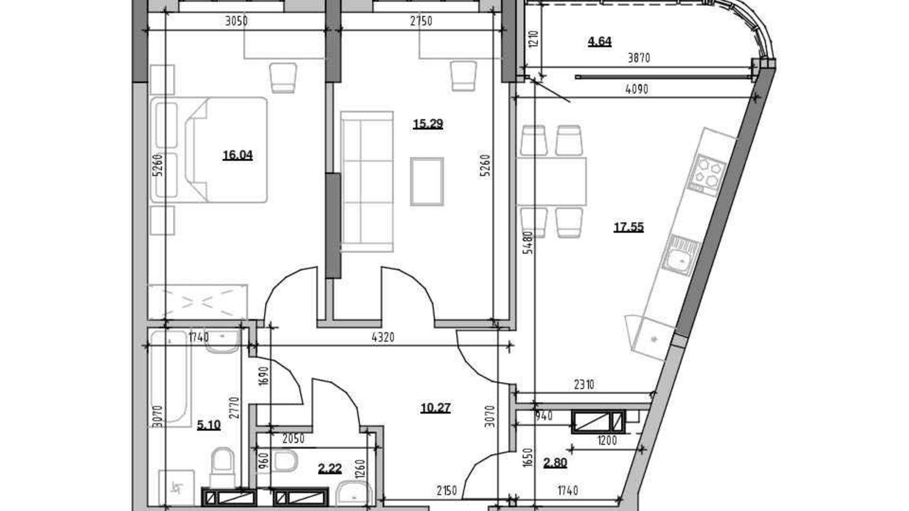 Планировка 2-комнатной квартиры в ЖК Берег Днепра 73.91 м², фото 780963