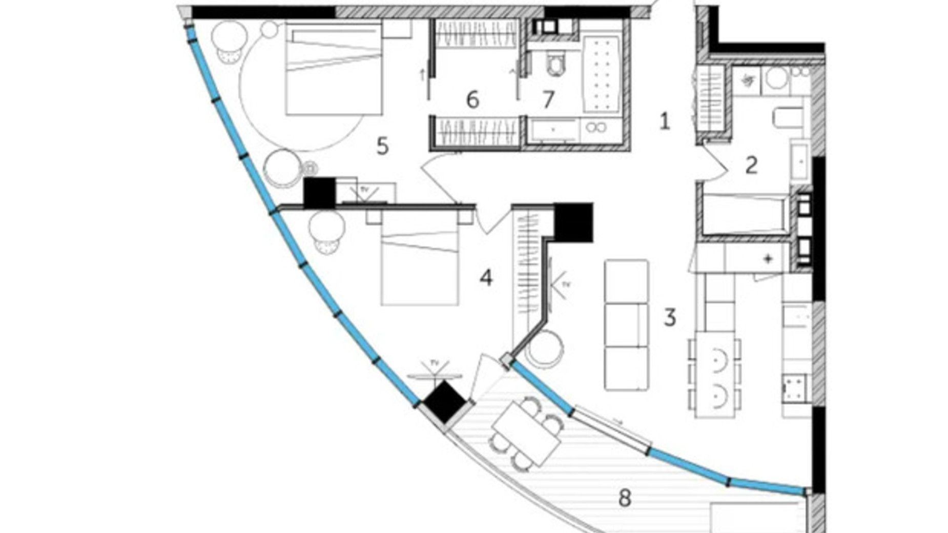 Планировка 2-комнатной квартиры в ЖК Taryan Towers 91.37 м², фото 781528