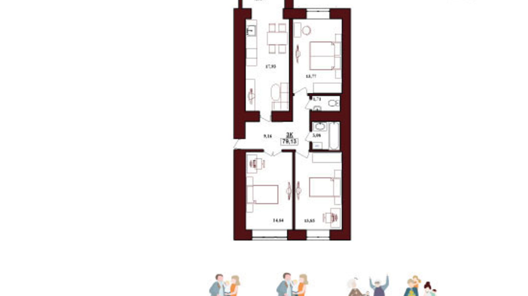 Планування 3-кімнатної квартири в ЖК Гетьманський 85.2 м², фото 781619