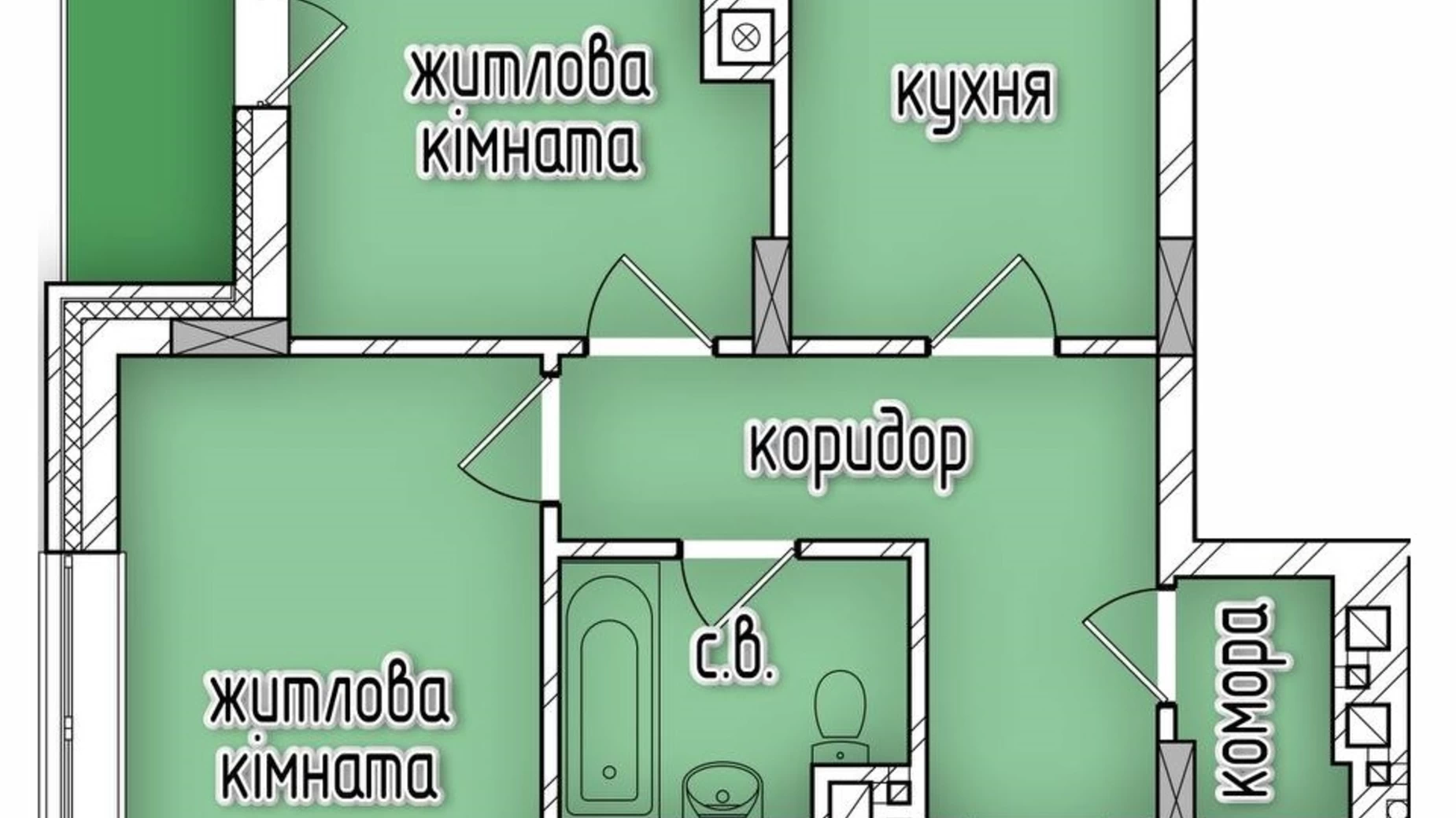 Планировка 2-комнатной квартиры в ЖК ул. Козачука, 27а 53 м², фото 782341