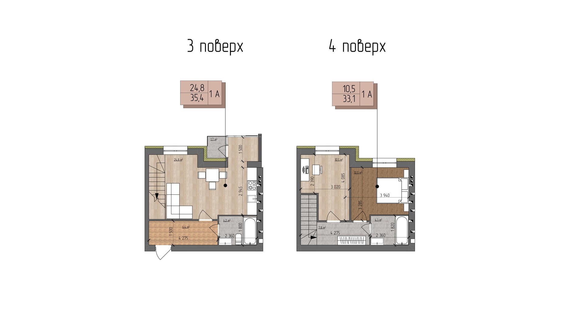 Планировка много­уровневой квартиры в ЖК Nova Koreя 68.5 м², фото 782450