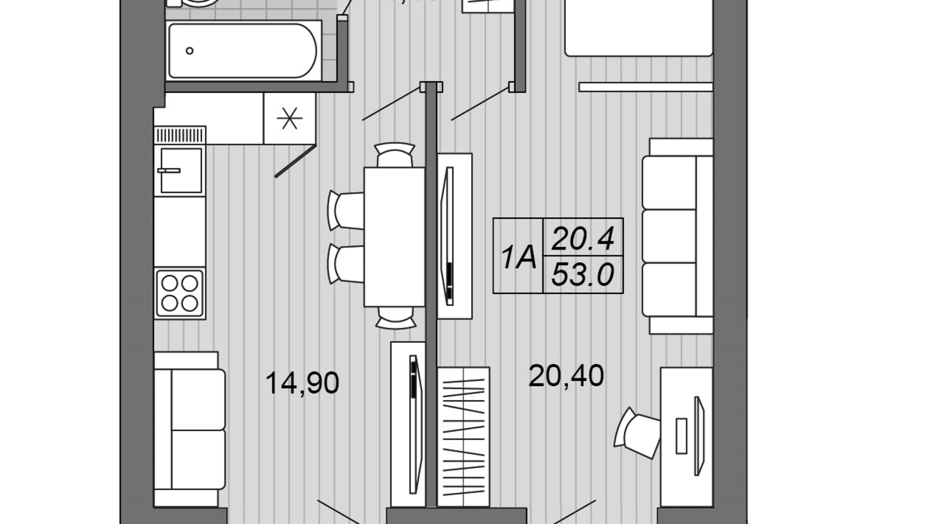 Планування 1-кімнатної квартири в ЖК Сімейна фортеця. Гордість  53 м², фото 782644