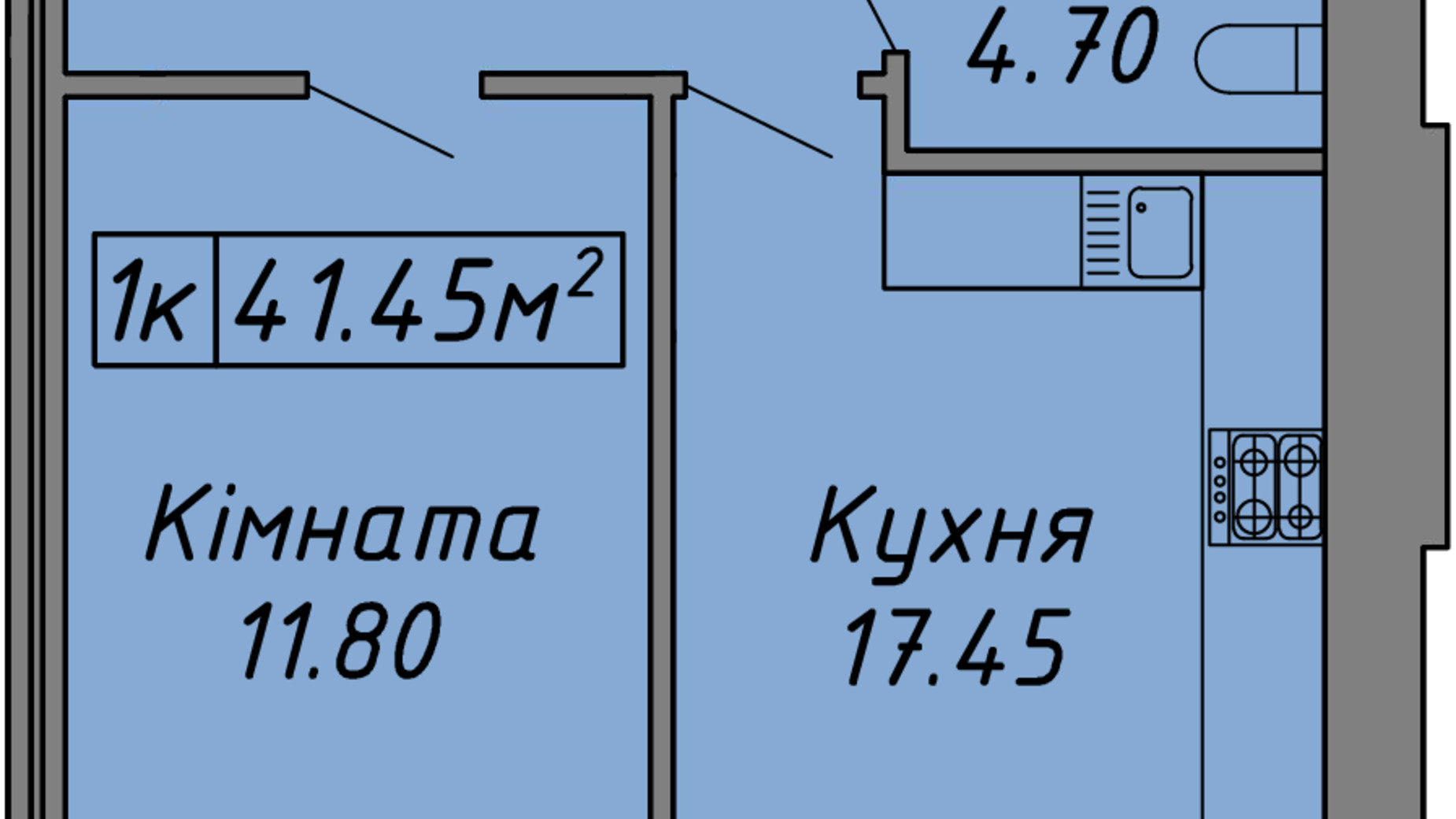 Планування 1-кімнатної квартири в ЖК Діброва Парк 41.45 м², фото 782668