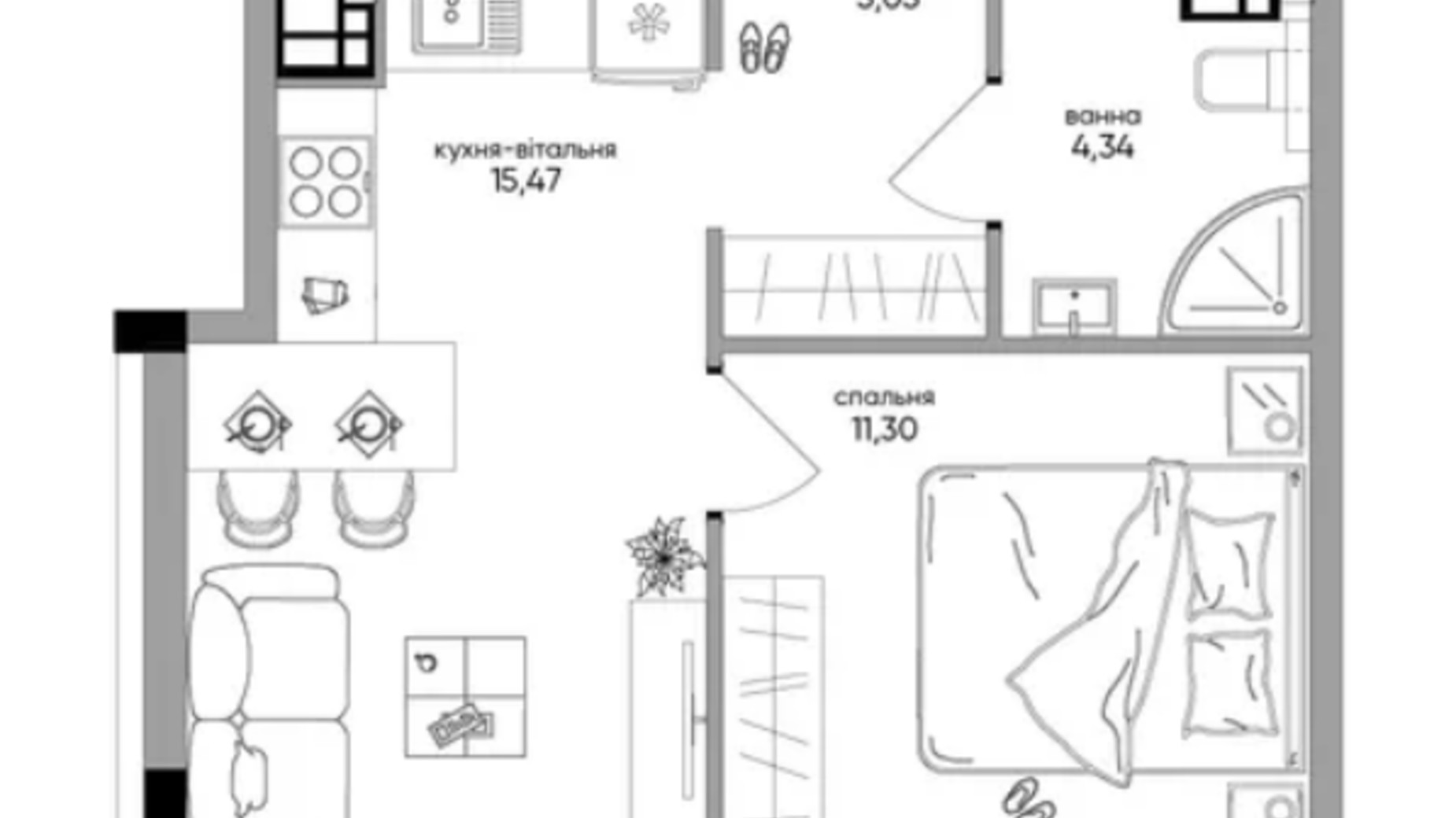 Планировка 1-комнатной квартиры в Клубный дом OLEGIV Boutique Residence 36.39 м², фото 782922