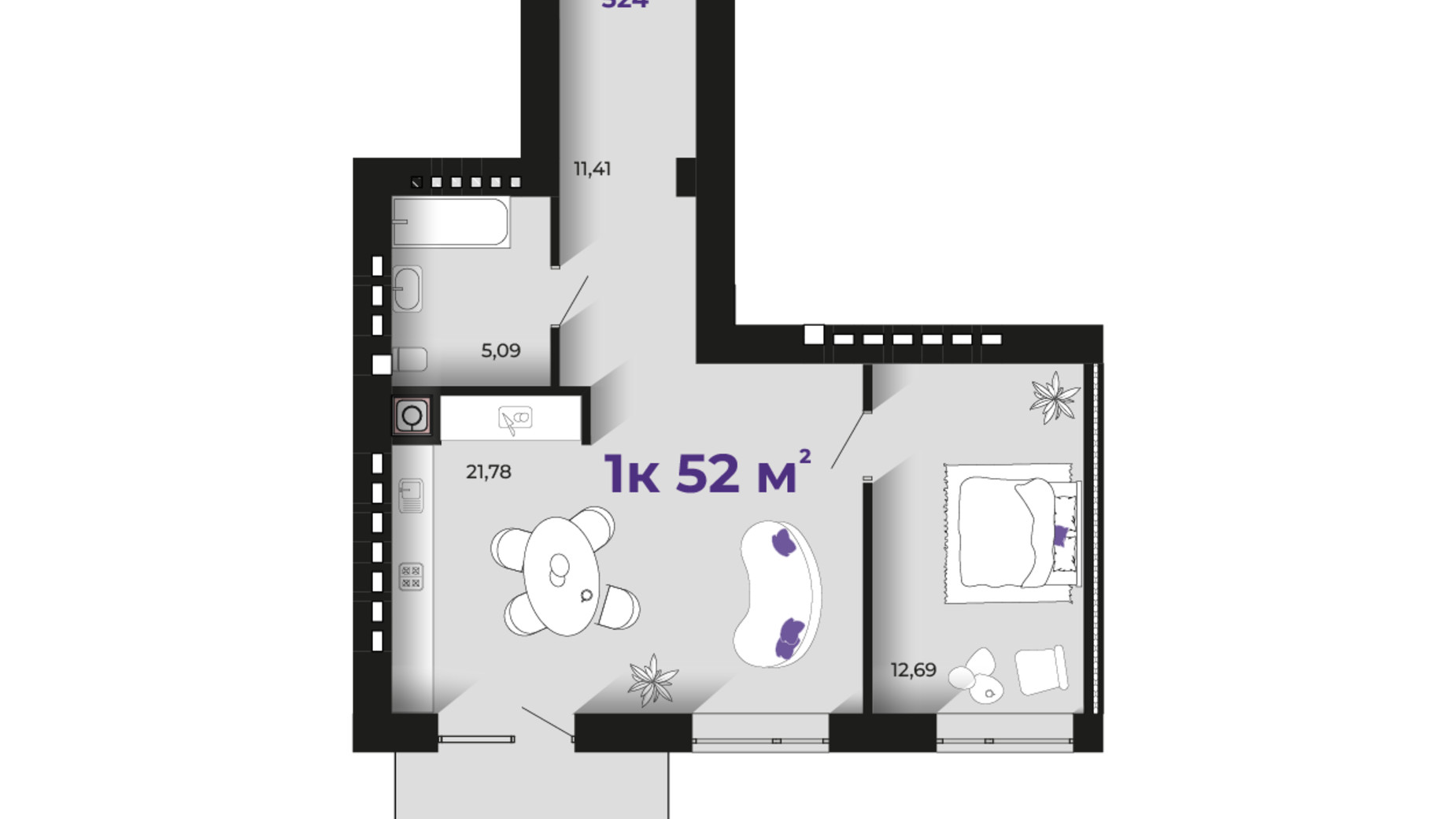 Планування 1-кімнатної квартири в ЖК Prostir 52 м², фото 783979