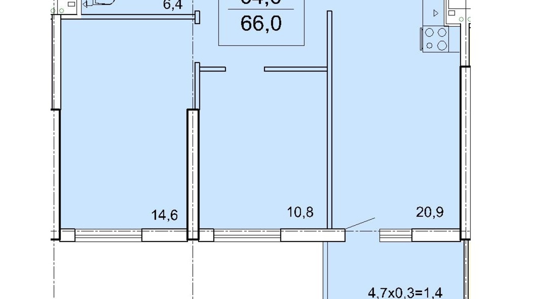 Планування 2-кімнатної квартири в ЖК Акрополь 66 м², фото 785405