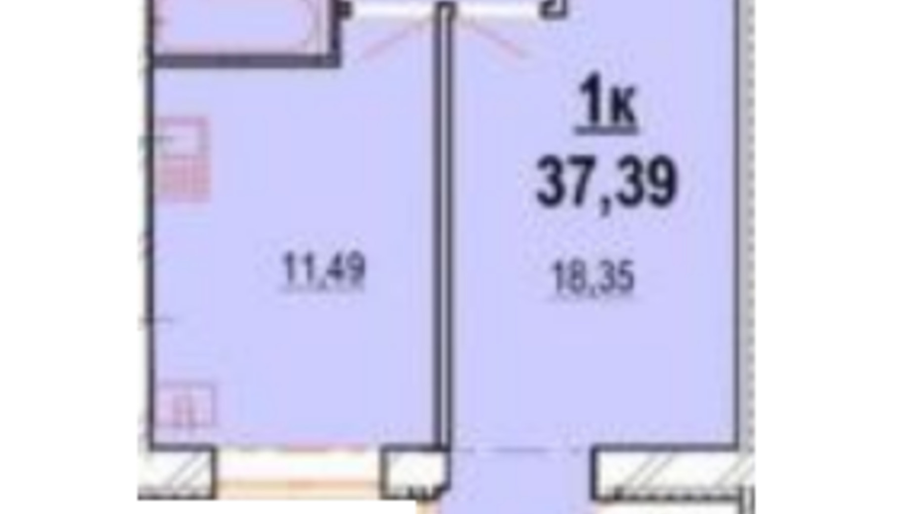 Планування 1-кімнатної квартири в ЖК Волошковий 37.39 м², фото 785966