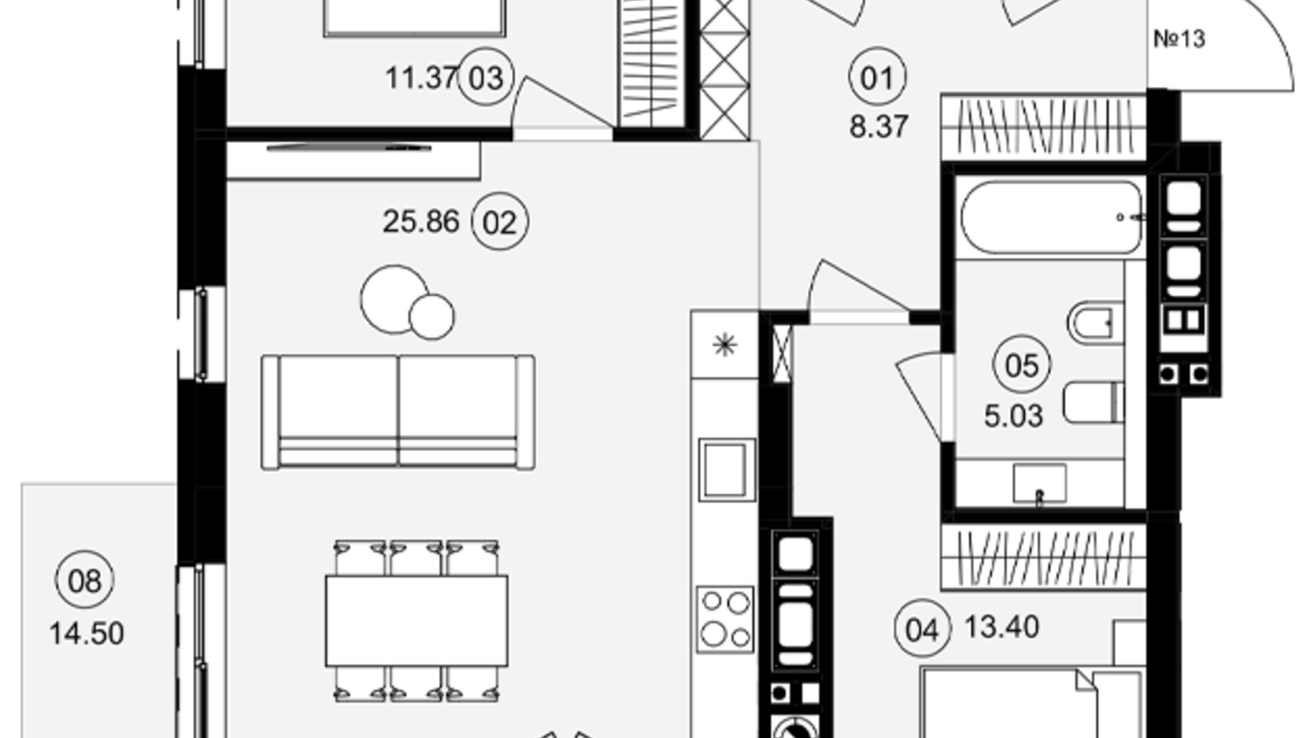 Планування 2-кімнатної квартири в ЖК Avalon Magnolia 77 м², фото 786662