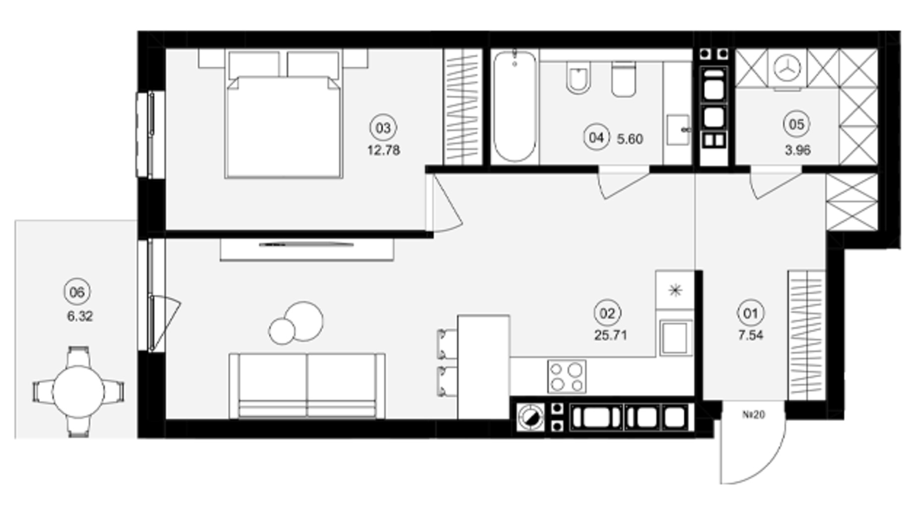 Планування 1-кімнатної квартири в ЖК Avalon Magnolia 57 м², фото 786666