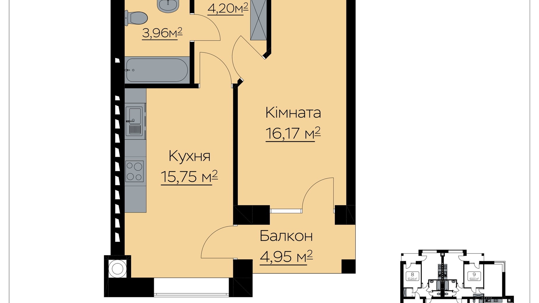 Планировка 1-комнатной квартиры в ЖК Свет 41.56 м², фото 786753