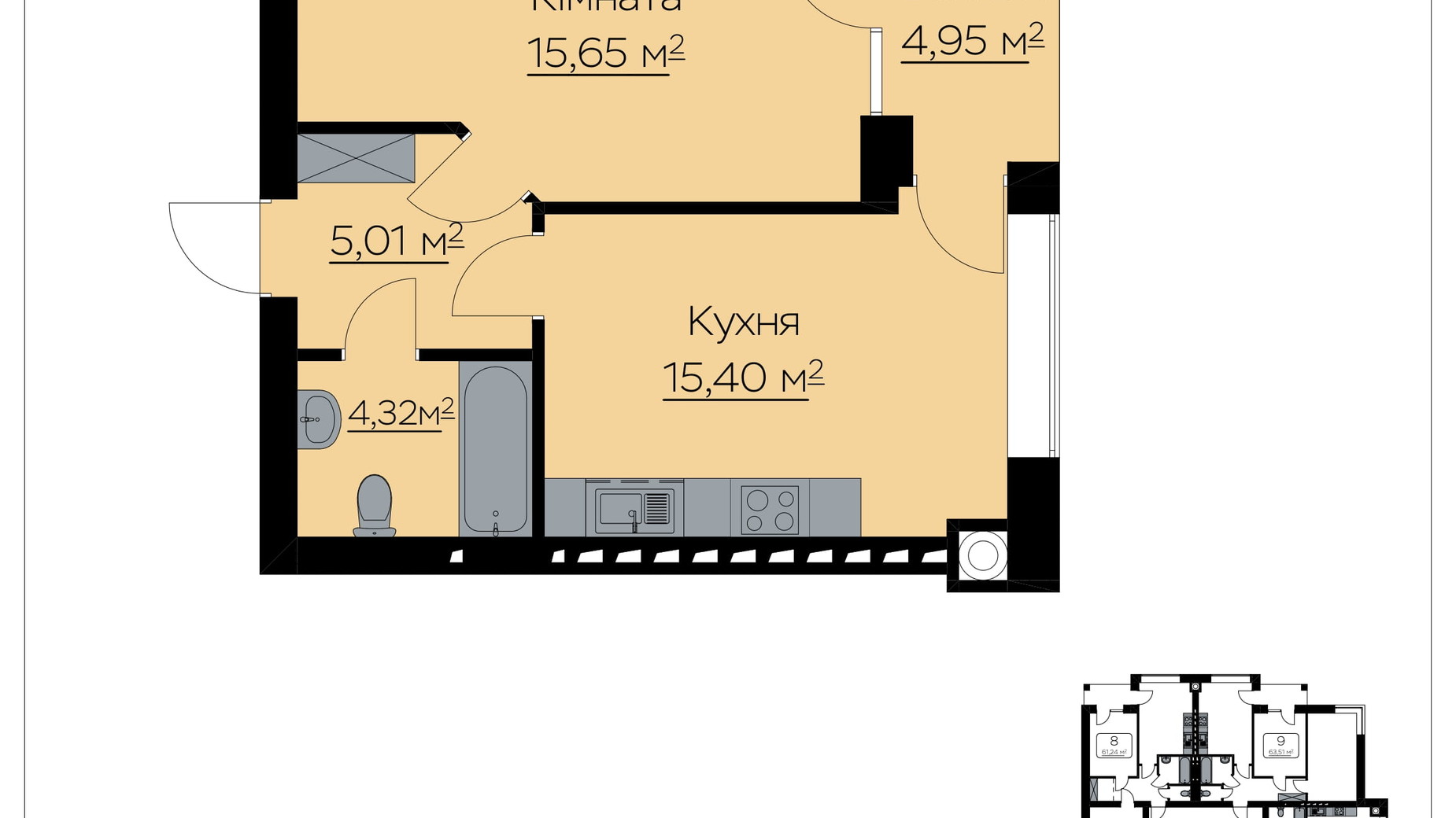 Планировка 1-комнатной квартиры в ЖК Свет 41.86 м², фото 786757