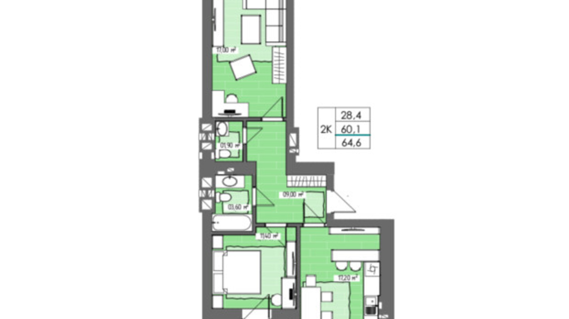 Планировка 1-комнатной квартиры в ЖК Perfect City 63.3 м², фото 787357