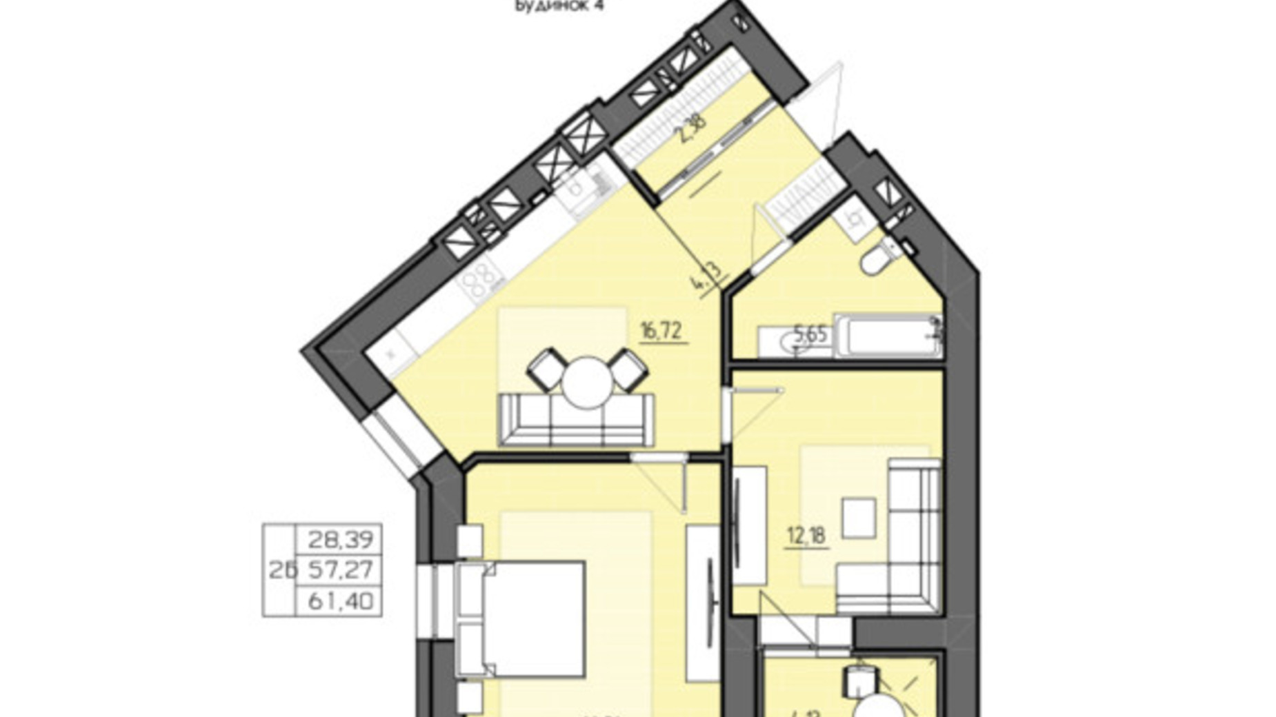 Планировка 2-комнатной квартиры в ЖК Perfect City 61.4 м², фото 787361