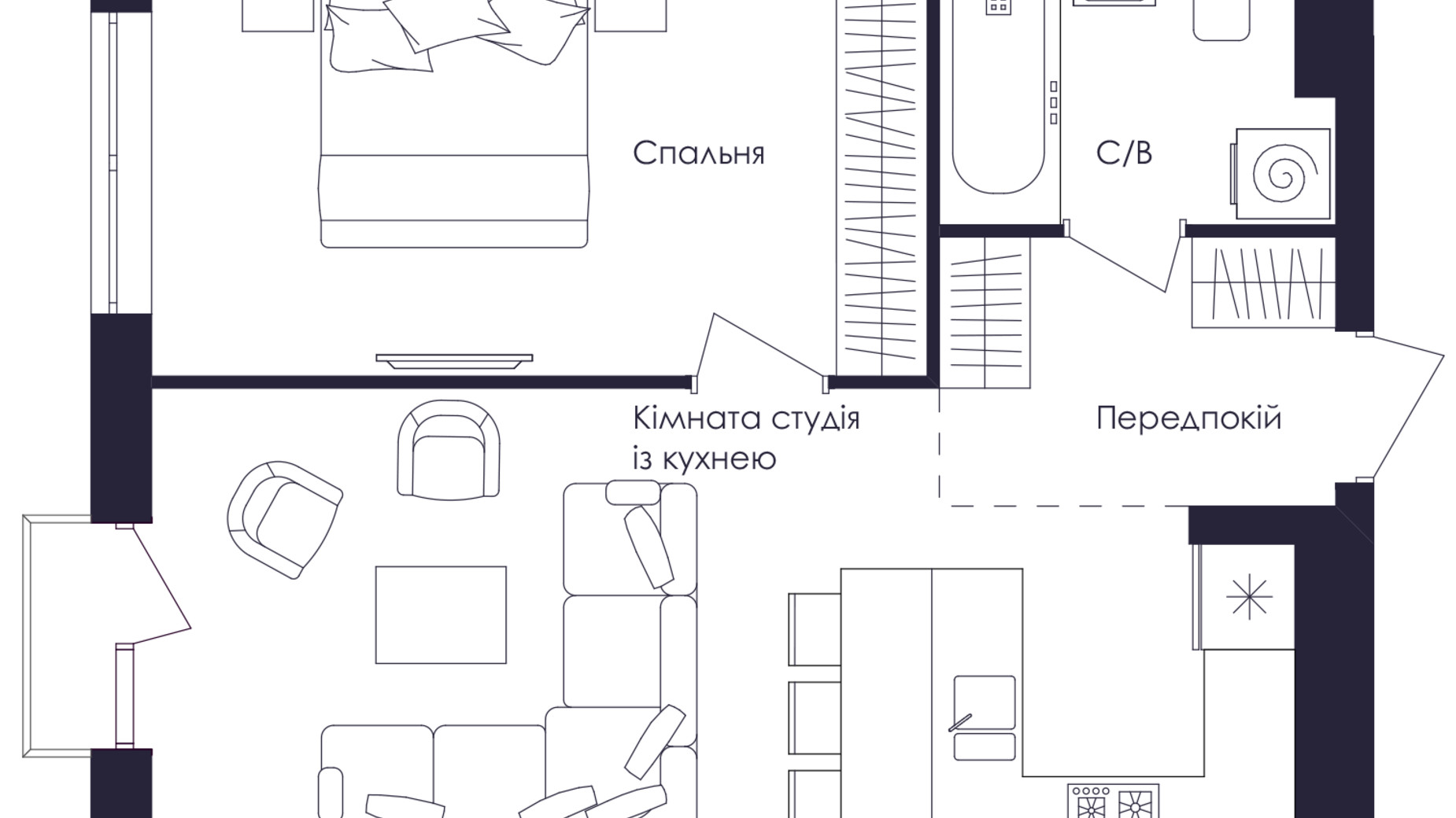 Планировка 1-комнатной квартиры в ЖК Avalon Up 47 м², фото 789507