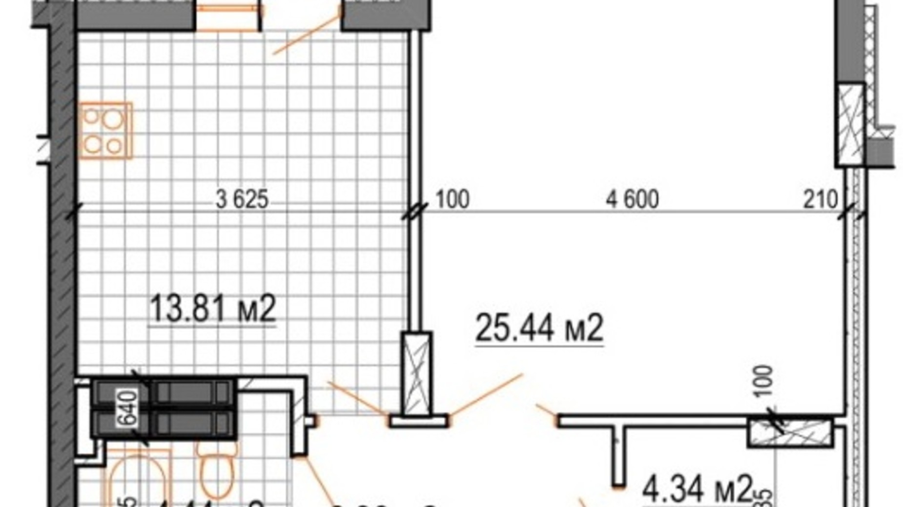 Планировка 1-комнатной квартиры в ЖК Вернисаж 57.5 м², фото 791173