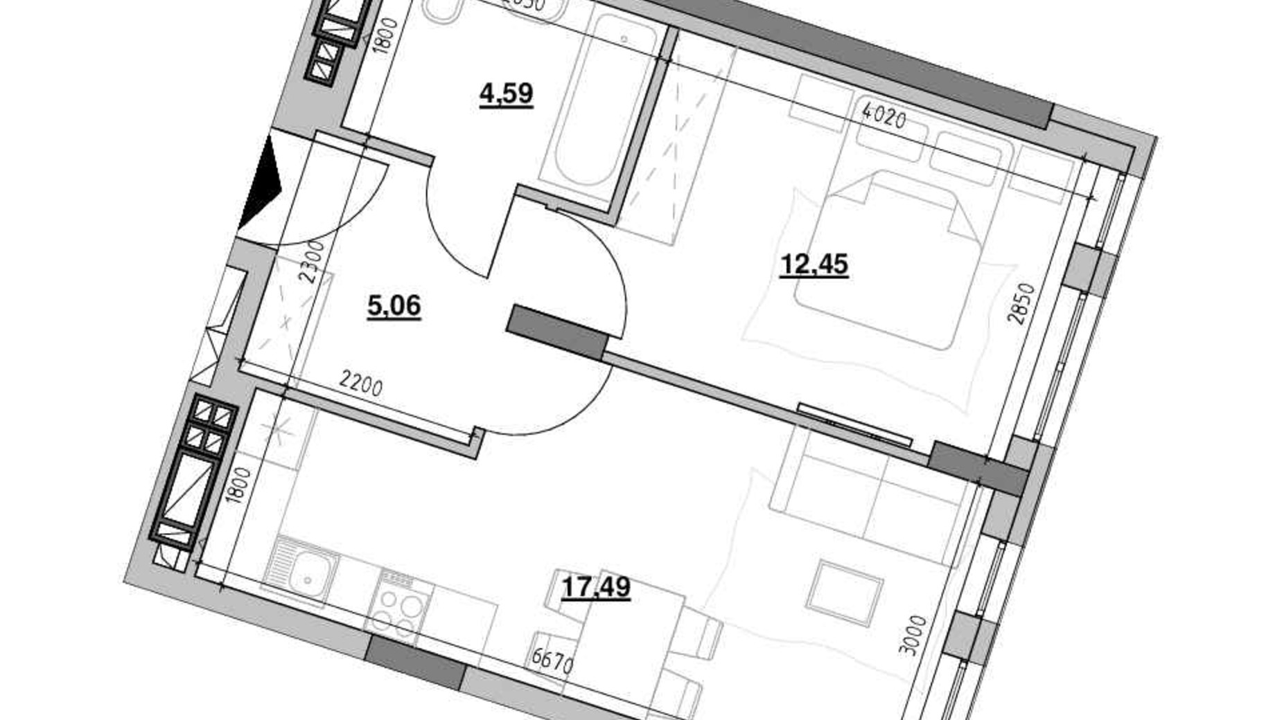 Планировка апартаментов в ЖК Велика Британія 39.59 м², фото 792021