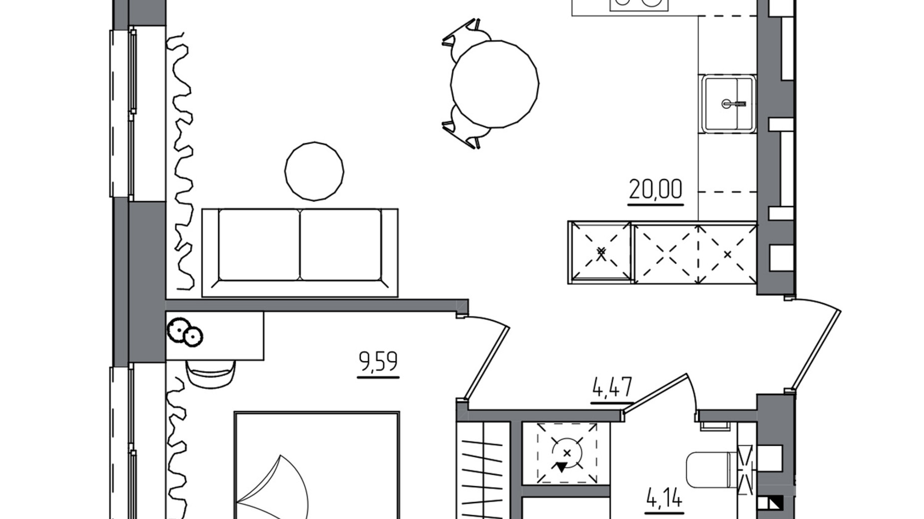 Планировка 1-комнатной квартиры в ЖК Субурбия Дуо 38.2 м², фото 792305