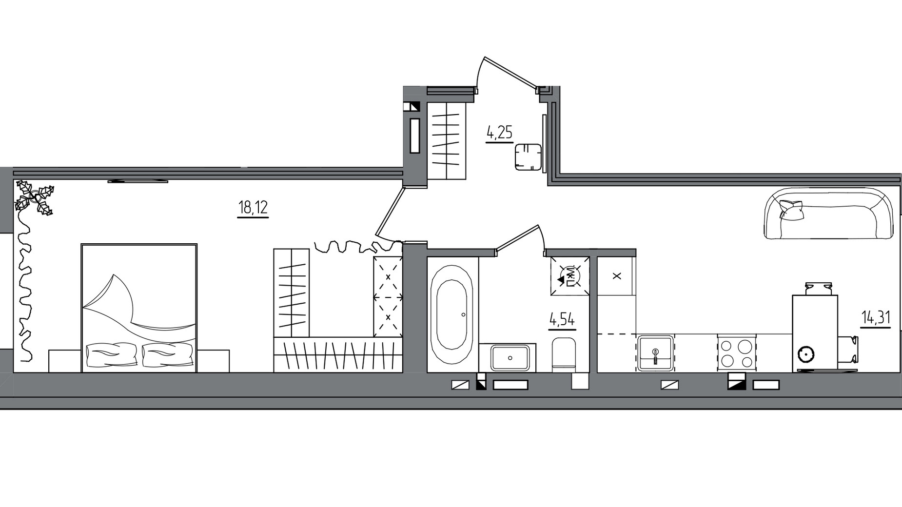 Планування 1-кімнатної квартири в ЖК Субурбія Дуо 41.22 м², фото 792308