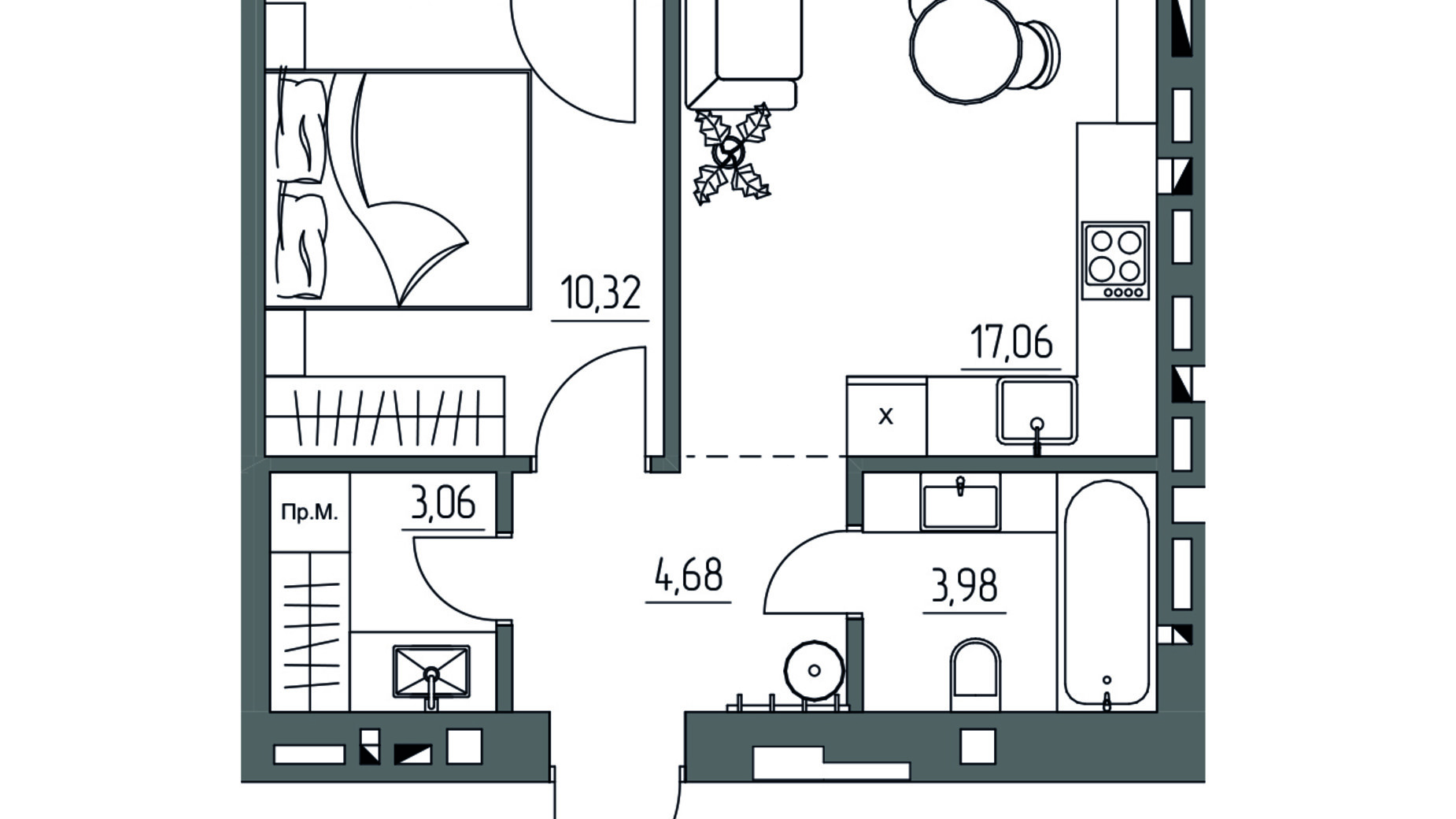 Планировка 1-комнатной квартиры в ЖК ZigZag 42.7 м², фото 792343