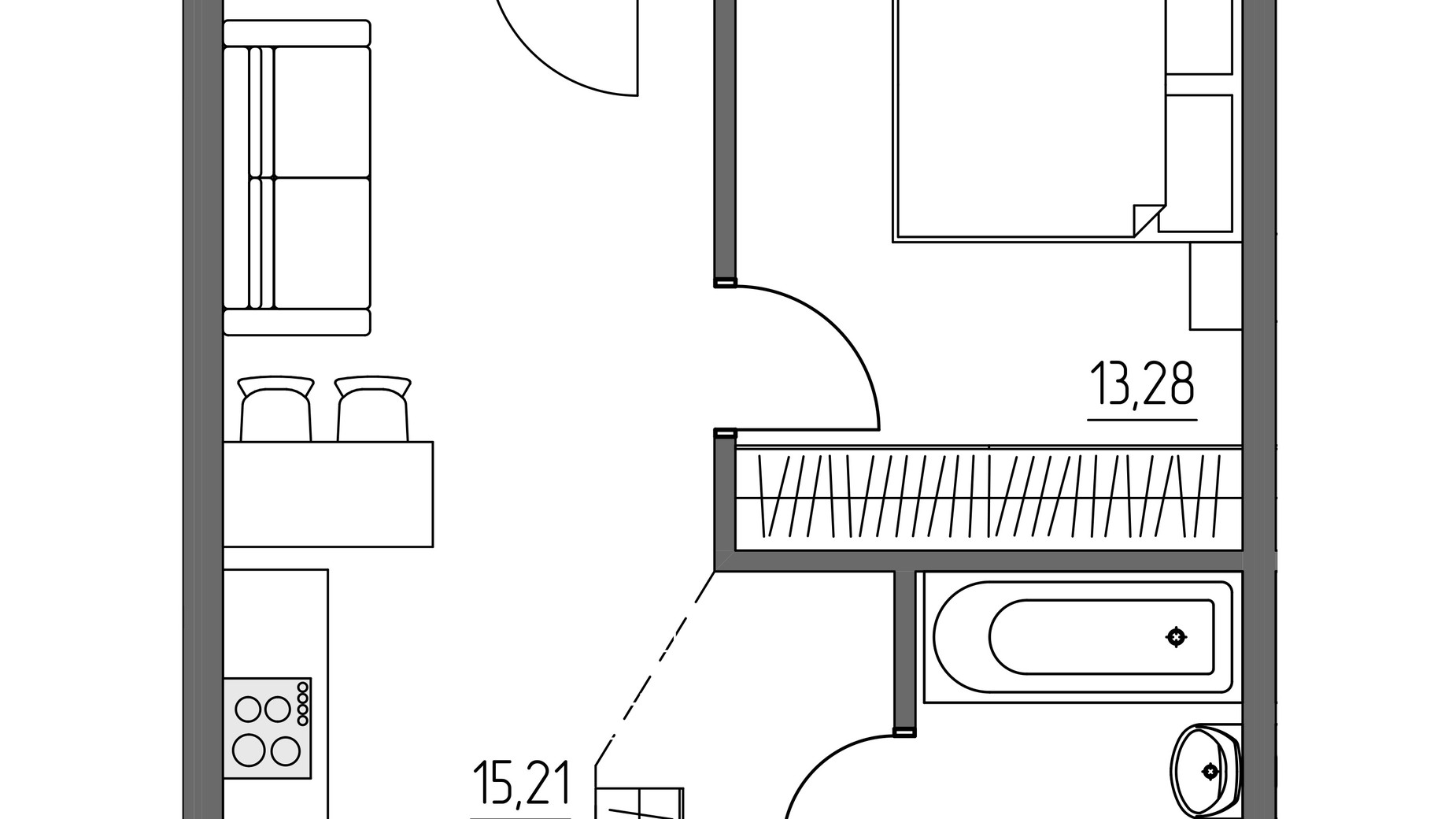 Планировка 1-комнатной квартиры в ЖК Синергия Light 38.94 м², фото 792367