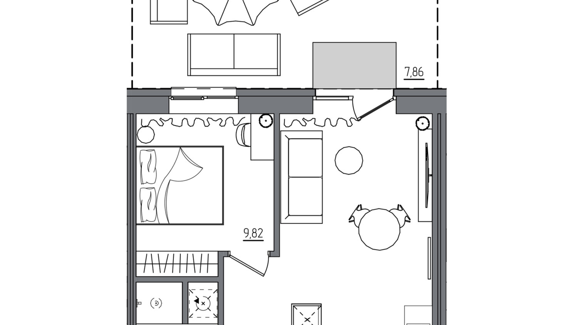 Планування 1-кімнатної квартири в ЖК Субурбія Дуо 45.32 м², фото 792392