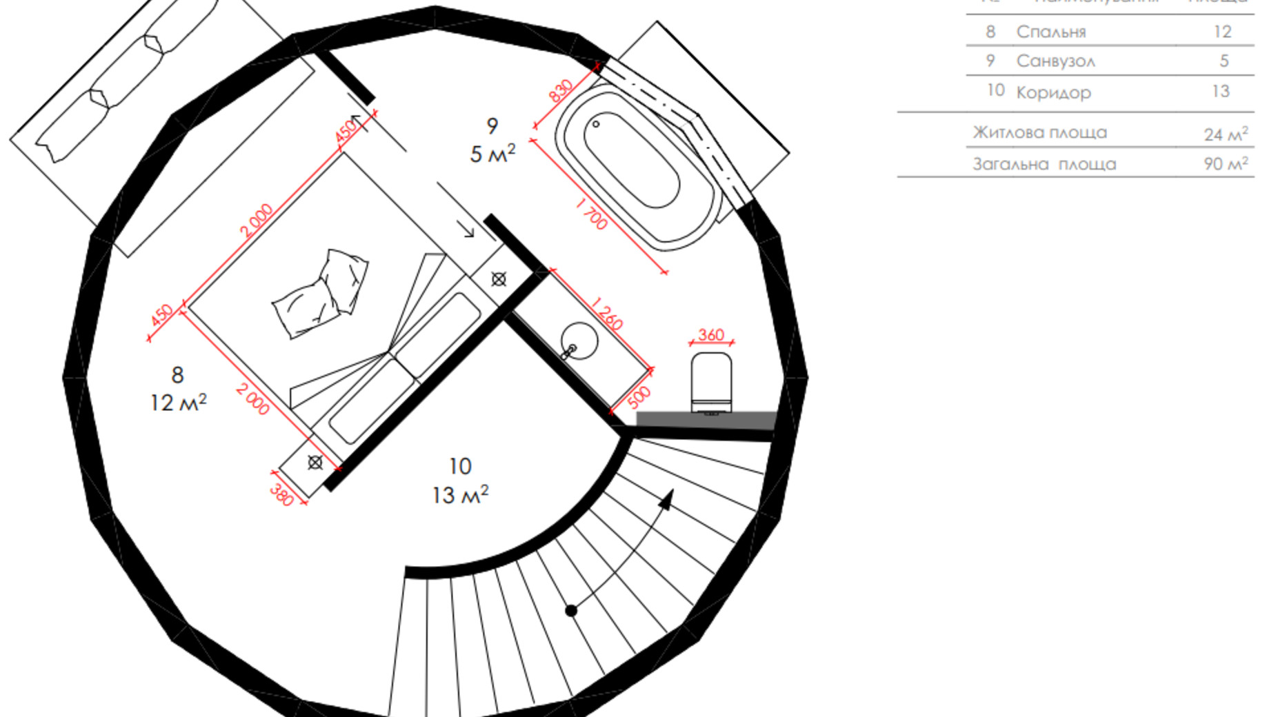 Планировка коттеджа в КМ Малахит 90 м², фото 792424