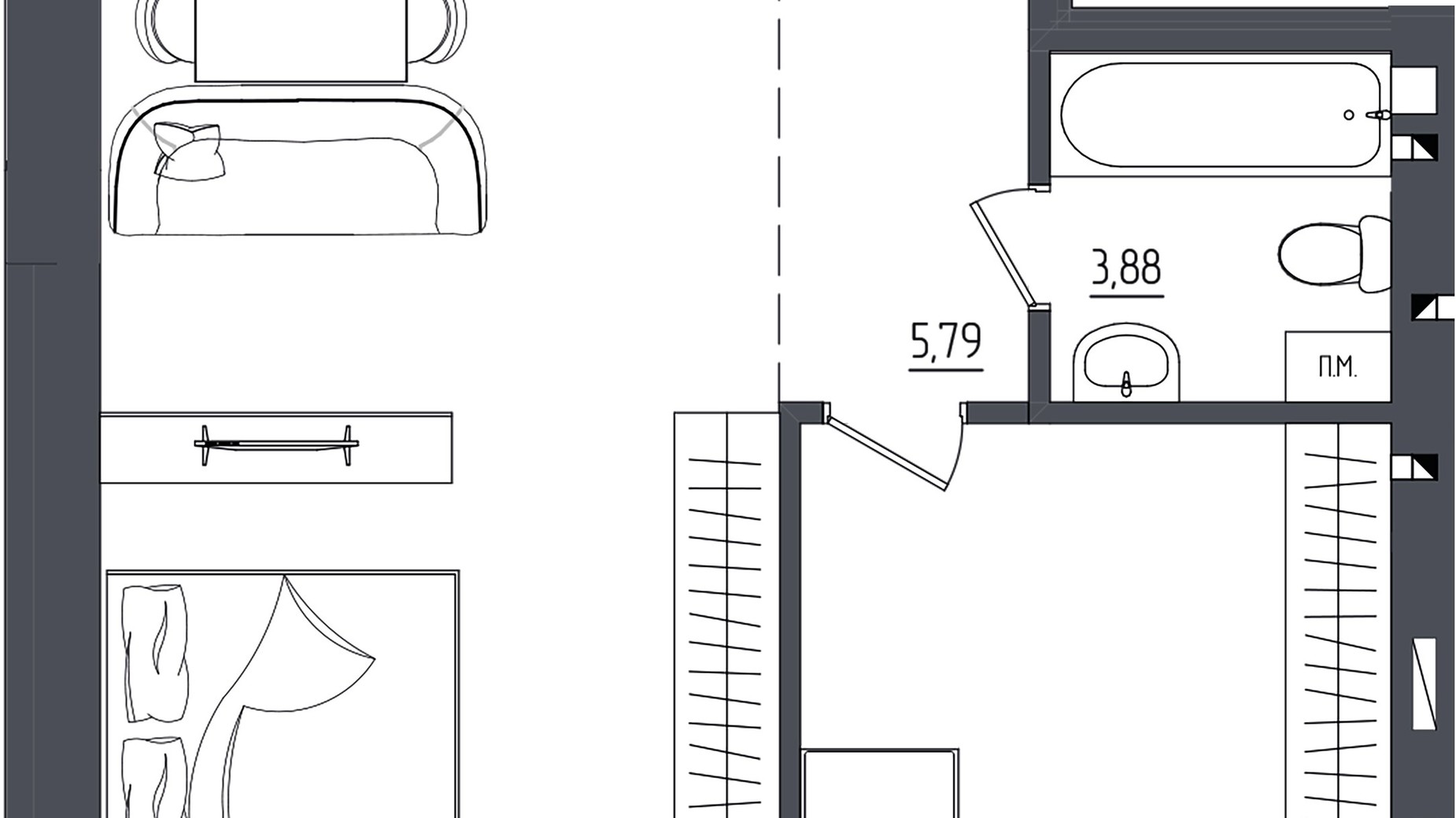 Планування 2-кімнатної квартири в ЖК Субурбія 53.9 м², фото 792448