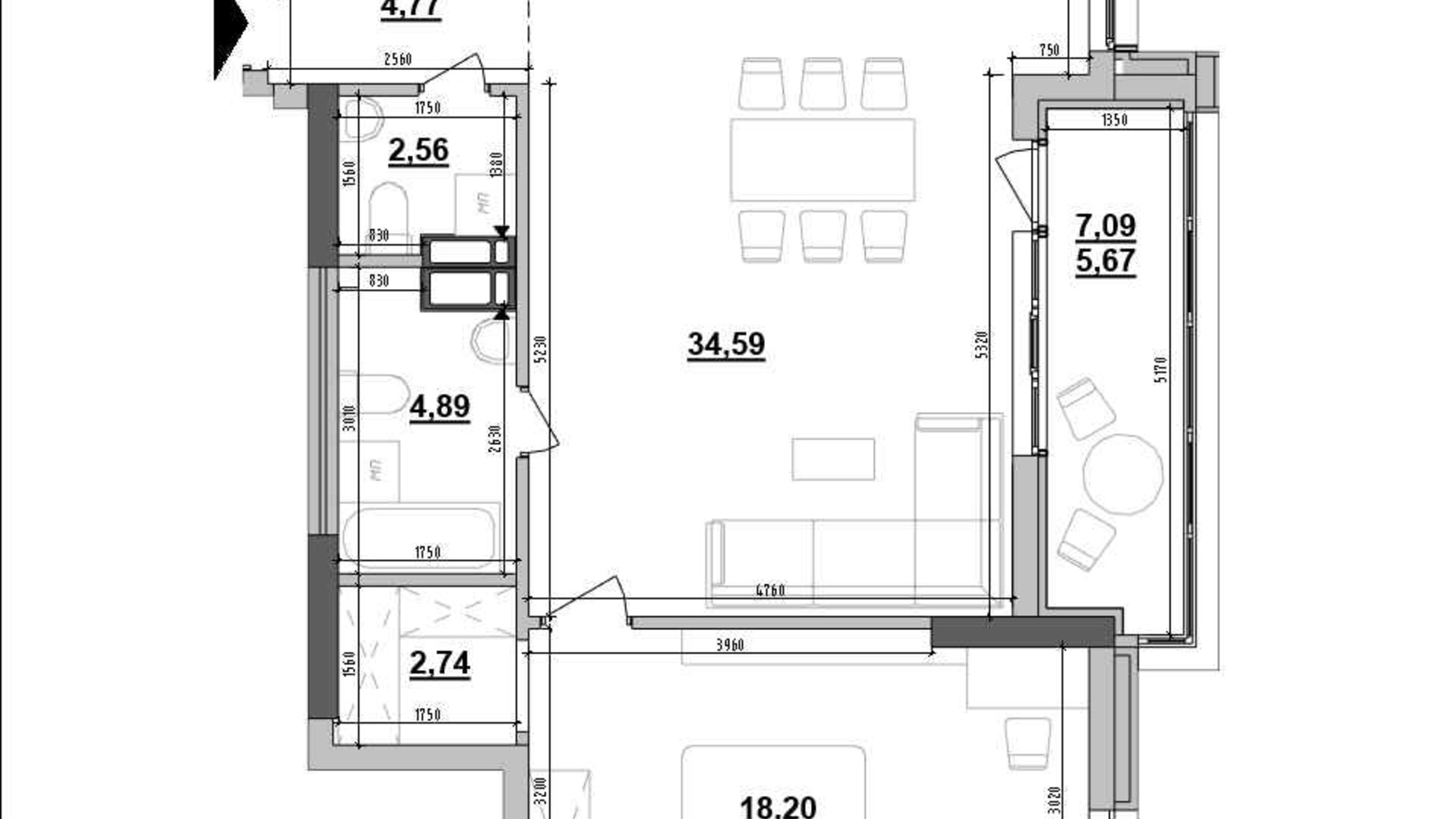 Планировка 1-комнатной квартиры в ЖК Maxima Residence 73.42 м², фото 792523