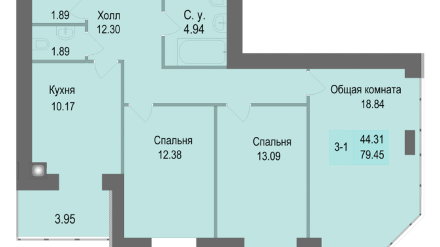 Планировка 2-комнатной квартиры в ЖК Софиевская сфера 79.45 м², фото 793390