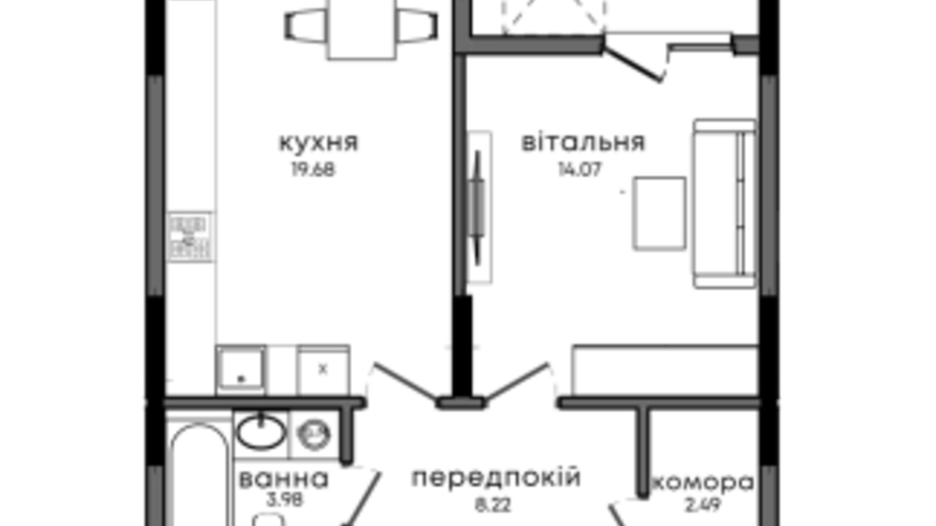 Планування 1-кімнатної квартири в ЖК Chicago Residence 53.9 м², фото 794091