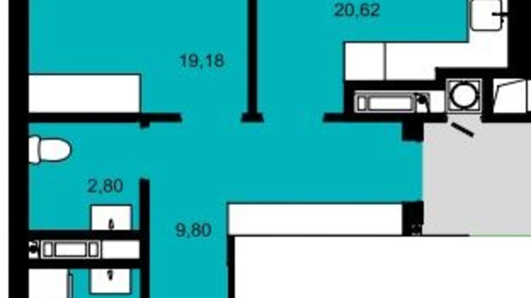 Планировка 2-комнатной квартиры в ЖК Continent Modern 75.24 м², фото 794925