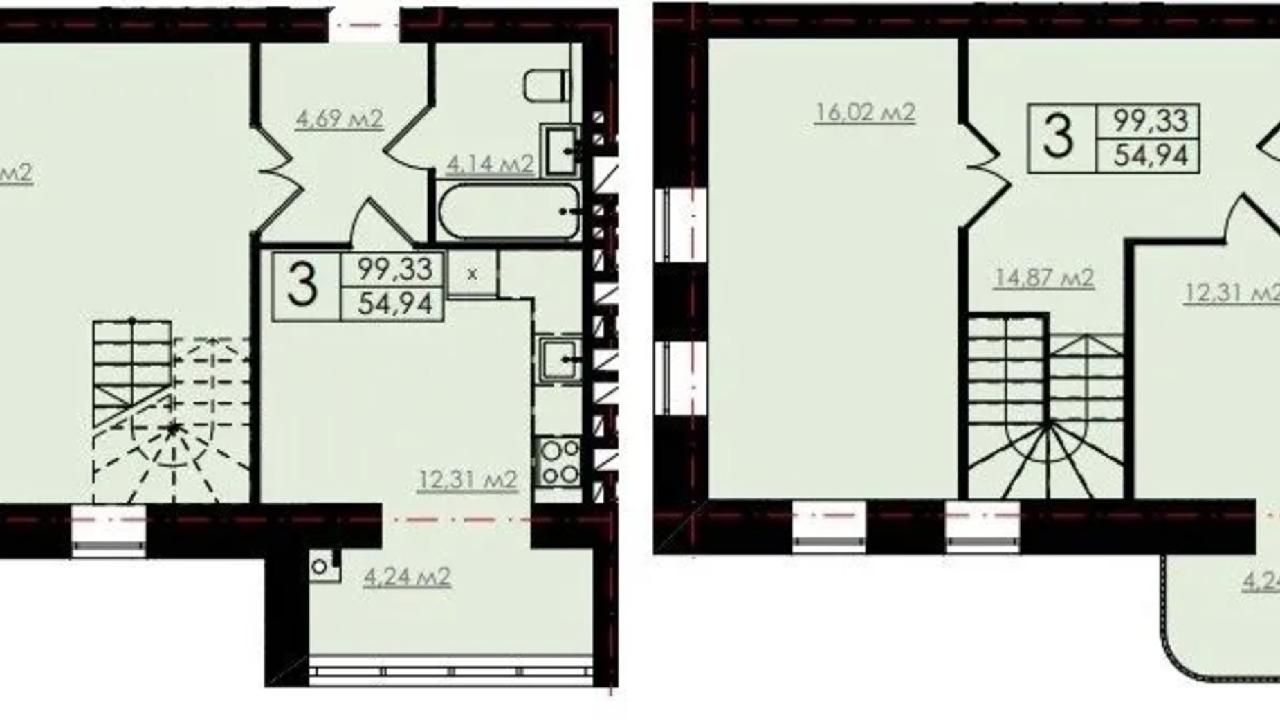 Планування багато­рівневої квартири в ЖК Етно 99.33 м², фото 795140