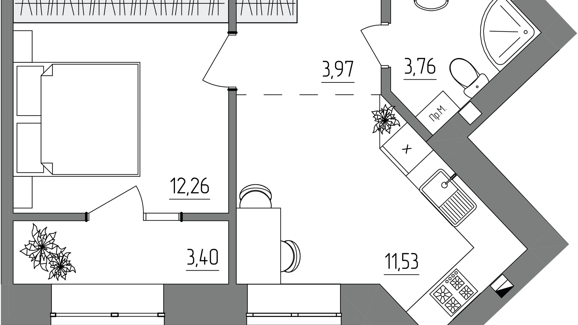 Планировка 1-комнатной квартиры в ЖК Синергия Light 35.3 м², фото 796280