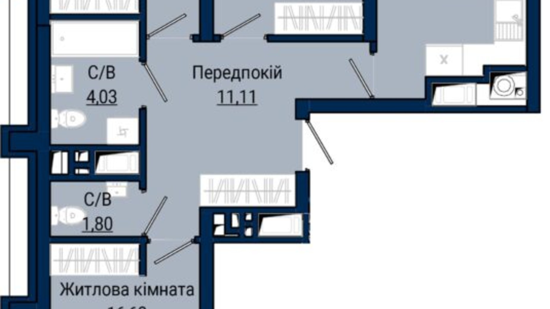 Планировка 3-комнатной квартиры в ЖК Helga 87.84 м², фото 796300