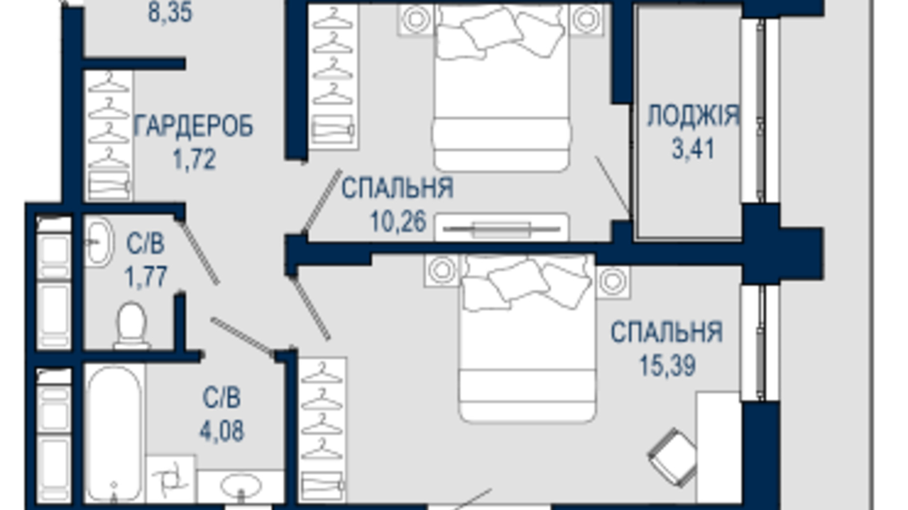 Планировка 2-комнатной квартиры в ЖК Helga 74.59 м², фото 796302