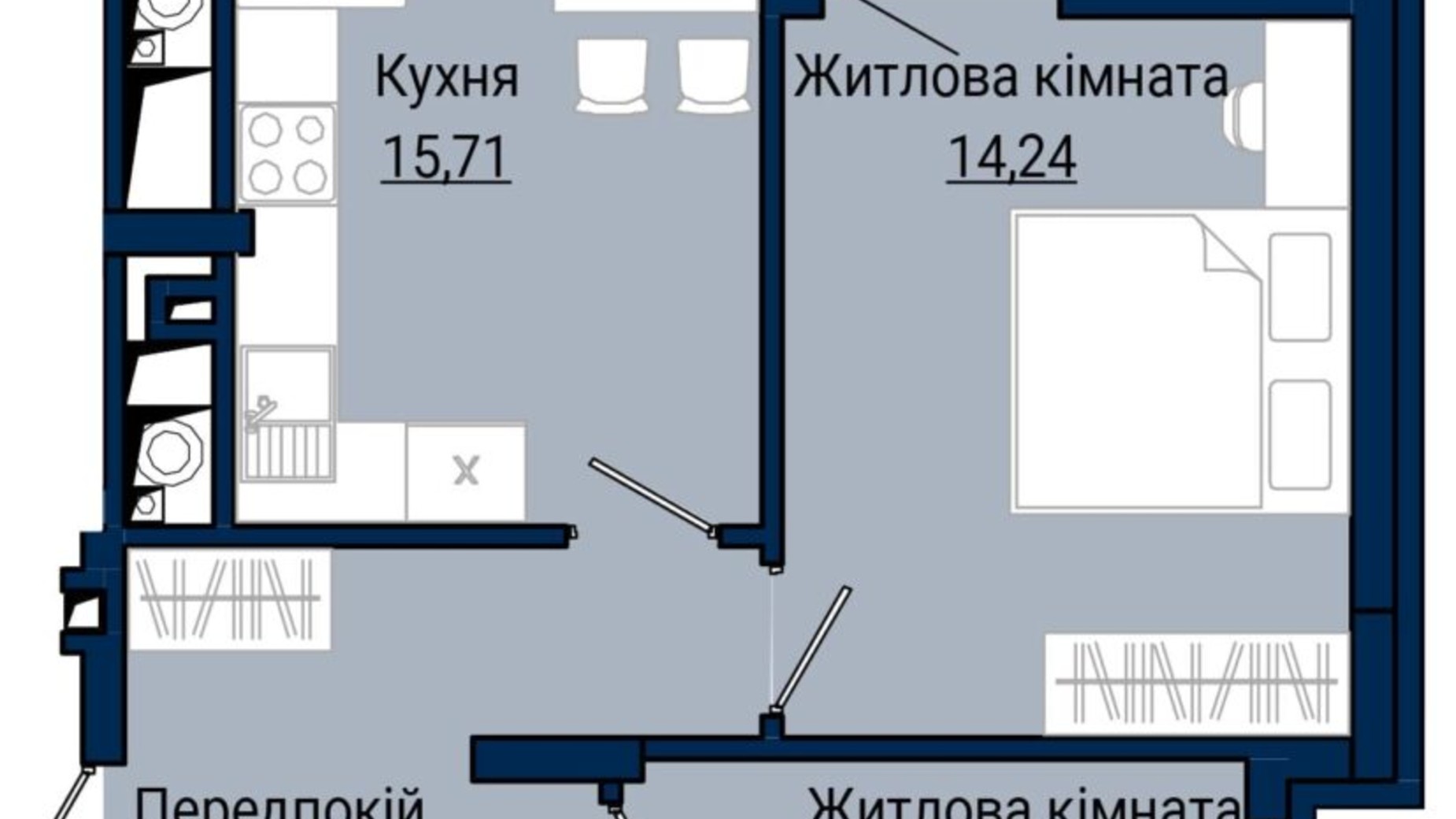 Планировка 2-комнатной квартиры в ЖК Helga 57.66 м², фото 796305