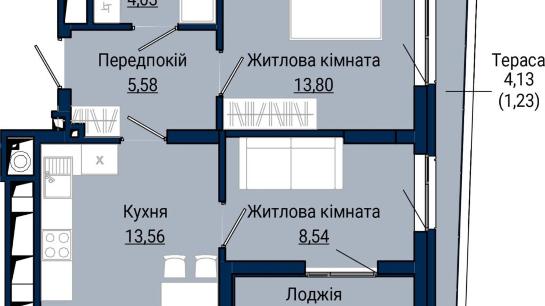 Планировка 2-комнатной квартиры в ЖК Helga 50.8 м², фото 796311