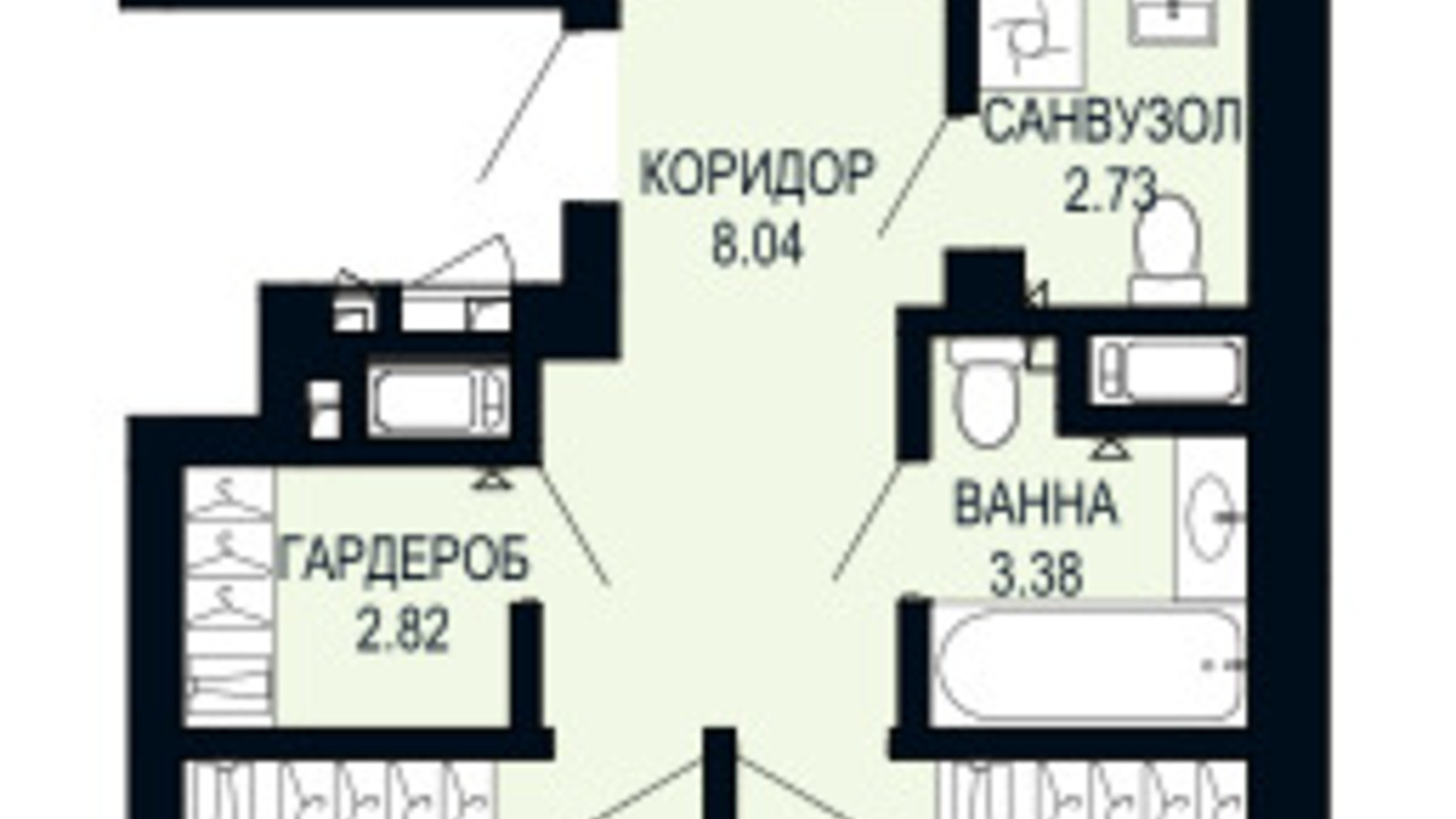 Планування 2-кімнатної квартири в ЖК Viking Hills 75.12 м², фото 796347