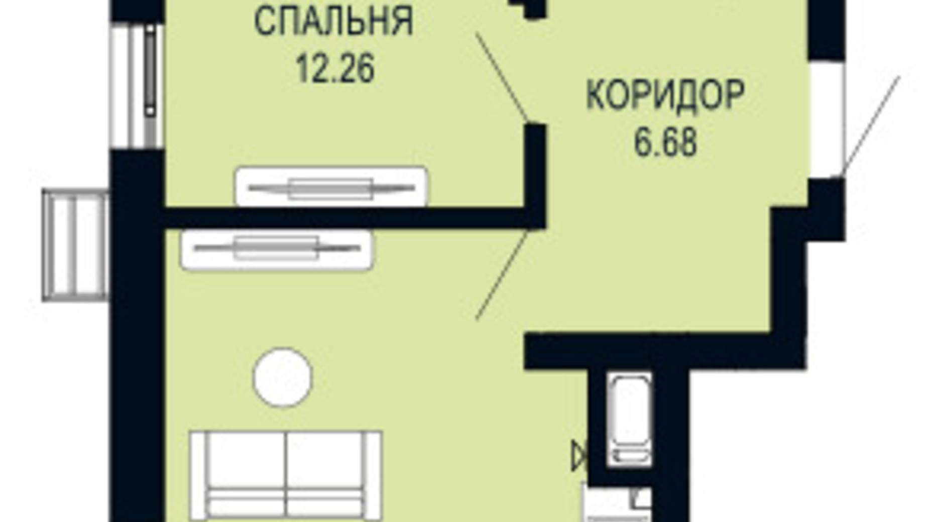 Планировка 1-комнатной квартиры в ЖК Viking Hills 39.62 м², фото 796350