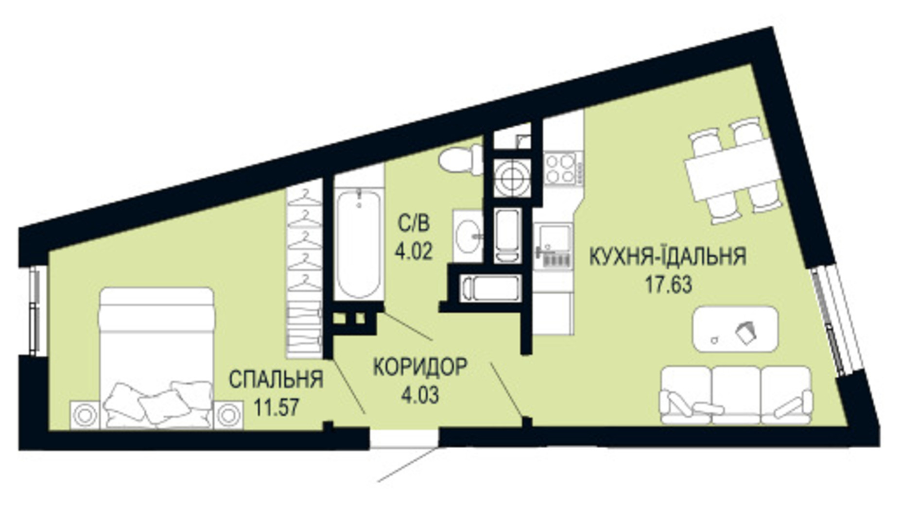 Планировка 1-комнатной квартиры в ЖК Viking Hills 37.25 м², фото 796358