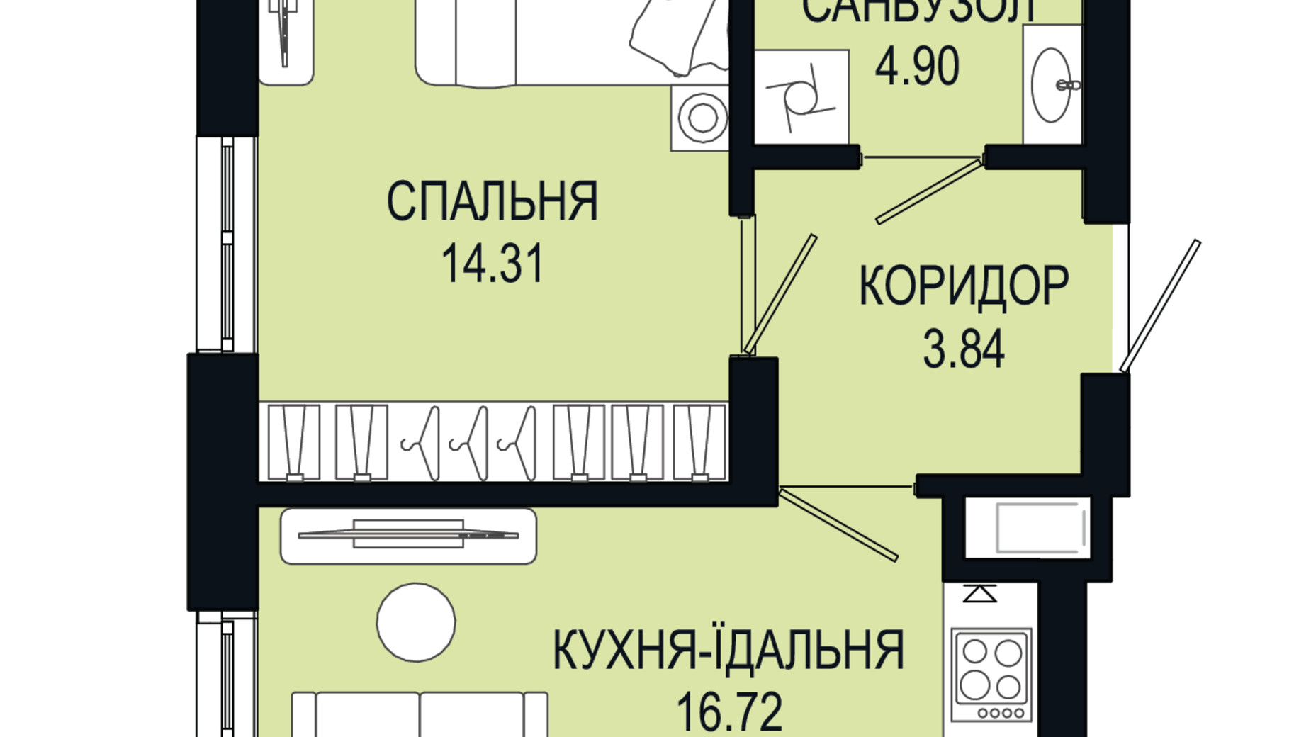 Планировка 1-комнатной квартиры в ЖК Viking Hills 39.77 м², фото 796380