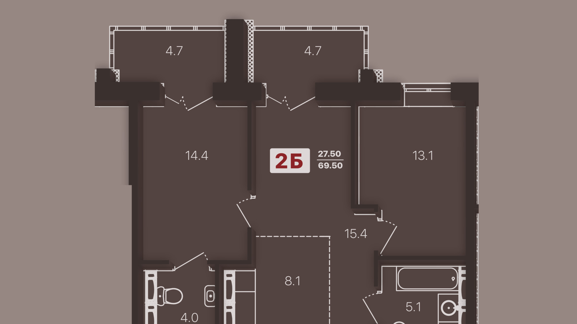 Планування 2-кімнатної квартири в ЖК Перлина Дніпра 69.5 м², фото 797097