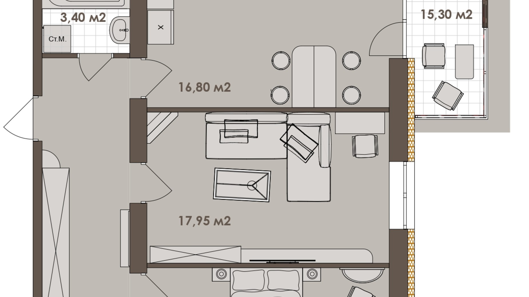 Планировка 2-комнатной квартиры в ЖК Зоря 2 72.65 м², фото 798021