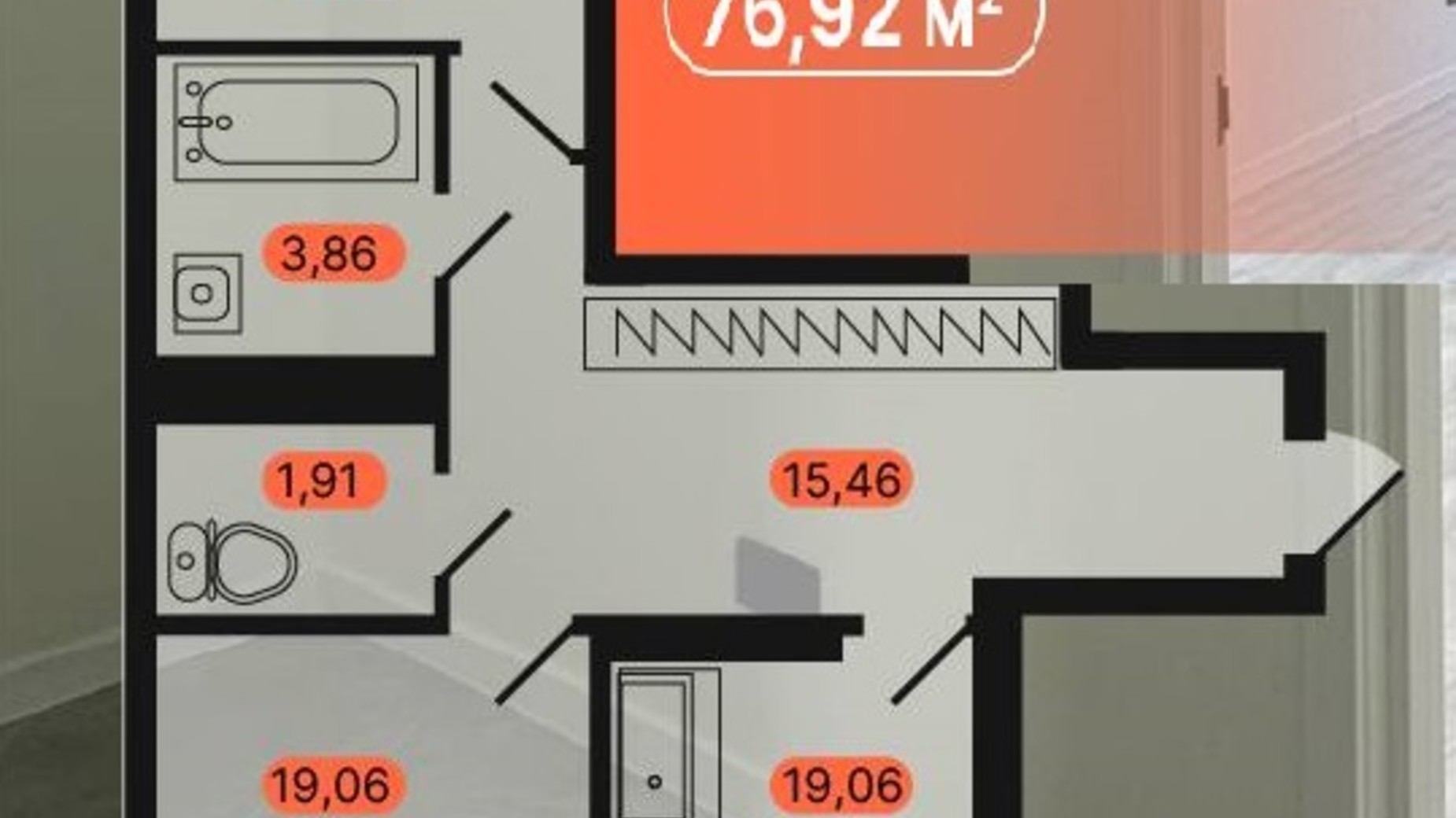 Планировка 2-комнатной квартиры в ЖК Александровский 76.92 м², фото 798185