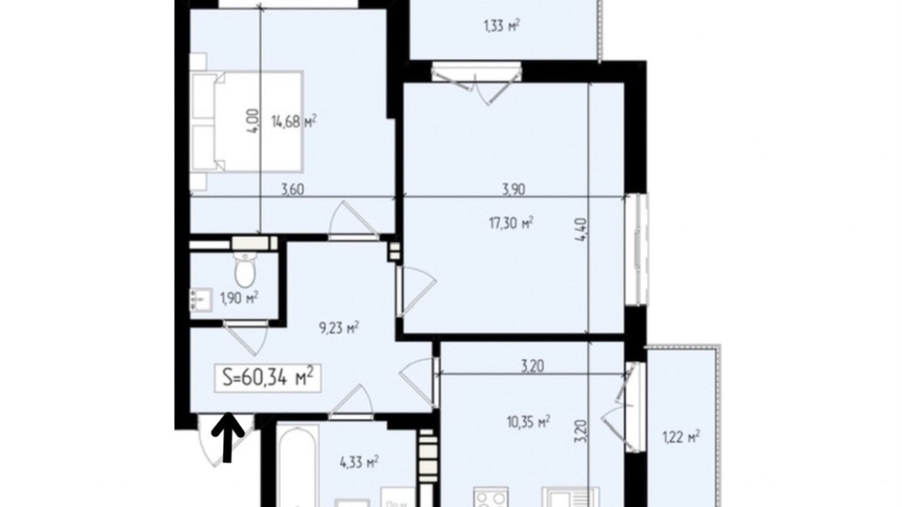 Планування 2-кімнатної квартири в ЖК Mala Praha 60 м², фото 798239