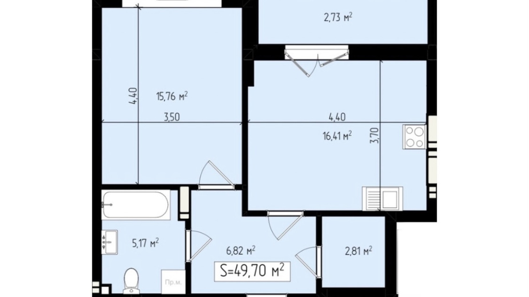 Планування 1-кімнатної квартири в ЖК Mala Praha 49.7 м², фото 798245