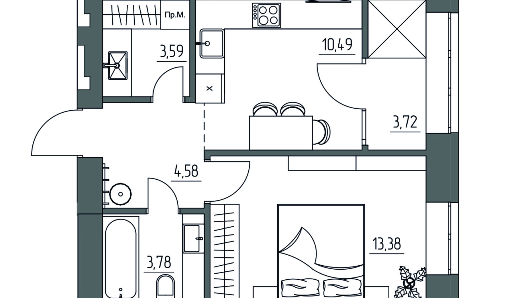 Планировка 1-комнатной квартиры в ЖК ZigZag 39.54 м², фото 798680