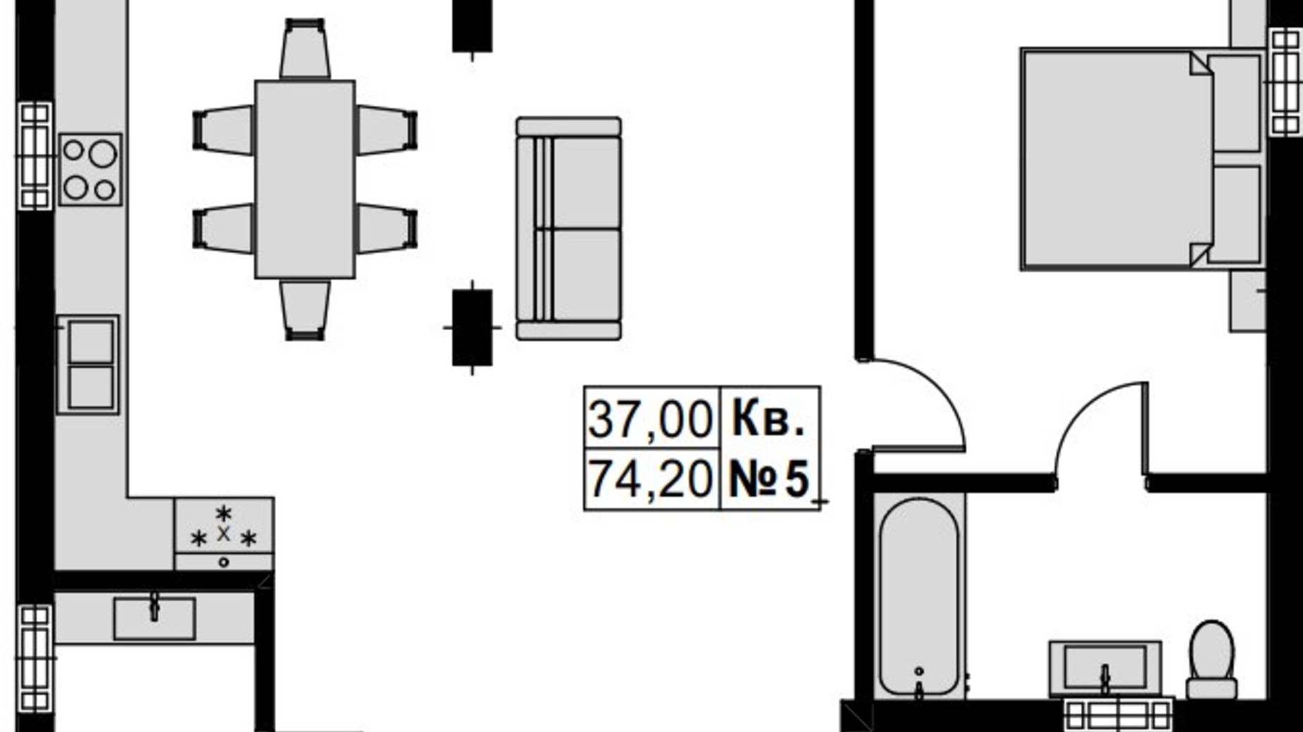 Планування 2-кімнатної квартири в ЖК Green Park 74.2 м², фото 799277