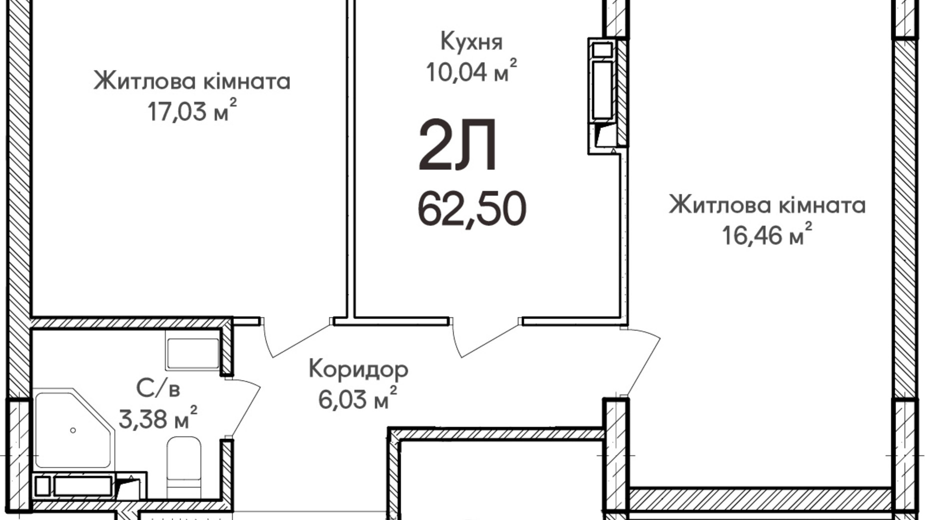 Планування 2-кімнатної квартири в ЖК Синергія Сіті 62 м², фото 800249