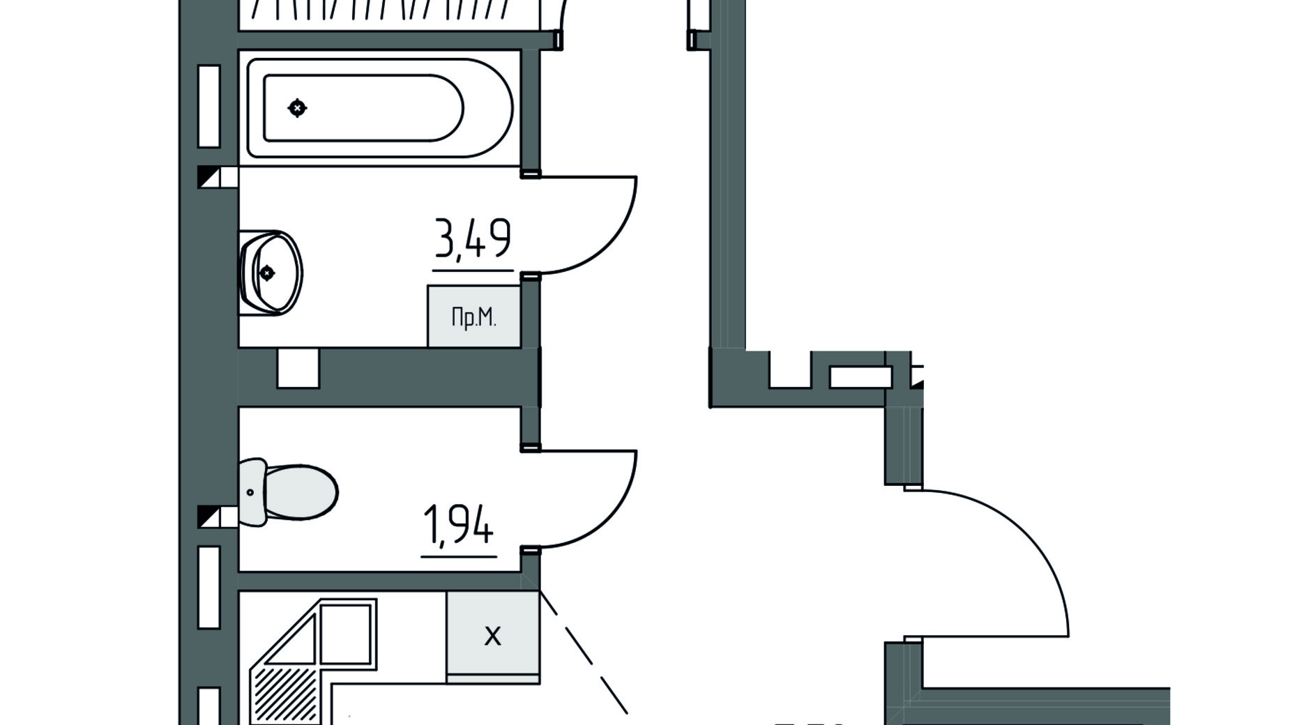 Планування 2-кімнатної квартири в ЖК Синергія Light 56.45 м², фото 800481